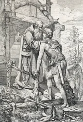 De jonge Odoaker (ca. 433-493) ontvangt de zegen van Severin, Apostel van Noricum, ca. 470
