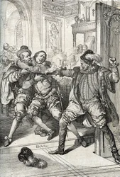 Tachtigjarige Oorlog (1568-1648): De moord op Willem van Oranje, genaamd Willem de Zwijger (1533-1584), op 10/07/1584 door Balthazar Gérard tijdens de Tachtigjarige Oorlog