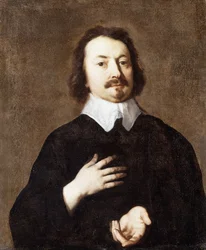 Portret van een heer ten halve lijve, in het zwart met een witte kraag