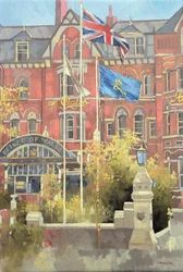 Vlaggen buiten de Prince of Wales, Southport