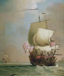 Een commercieel schip van de Britse Oost-Indische Compagnie, ca. 1720, door Peter Monamy (1681-1749)