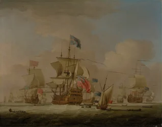 Britse oorlogsschepen en een sloep