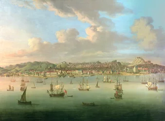 De Britse Vloot die de Haven van Lissabon Binnenvaart