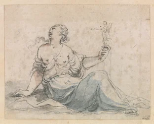Een vrouw zittend en een beeld vasthoudend