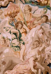 Vlaams wandtapijt. Serie De Triomf van de Eucharistie. De triomf van de kerk