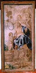 Vlaamse wandtapijt. Serie De Triomf van de Eucharistie. De opvolging van de pausen. Achttiende wandtapijt in de serie. Model Peter Paul Rubens. 1626-1628. Fabrikant Jan II Raes, Hans Vervoert, Brussel.