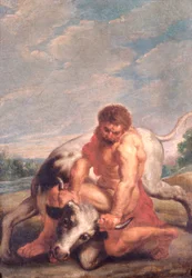 Hercules Worstelt met Achelous in de Vorm van een Stier