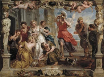 Achilles ontdekt door Odysseus onder de dochters van Lycomedes op Skyros, 1630-1635
