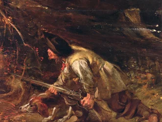 Een herfstlandschap met uitzicht op Het Steen in de vroege ochtend (detail)