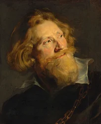 Barok: Portret van een bebaarde man met een witte kraag en gouden kettingen