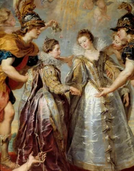 Uitwisseling van de twee prinsessen van Frankrijk en Spanje op de rivier de Bidassoa in Hendaye, 9/11/1615