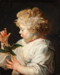 Duits: Portret van een kind met vogel Een kind met vogel