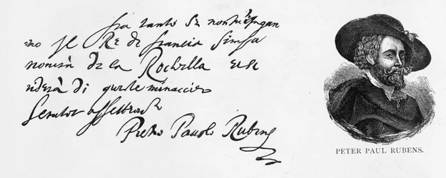Handschrift en handtekening van Rubens uit een brief in het Italiaans over de nederlaag van de Engelse marine bij het beleg van La Rochelle, geschreven vanuit Antwerpen, 30 december 1627