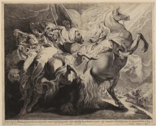 Sanherib, koning van het Assyrische Rijk, valt van zijn paard