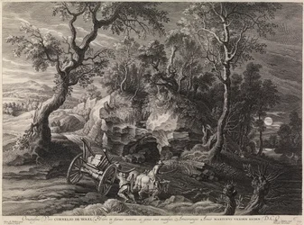 Landschap met een vastgelopen wagen