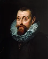 Portret van een man, buste lengte, in donker kostuum met een witte kraag, c.1597-99