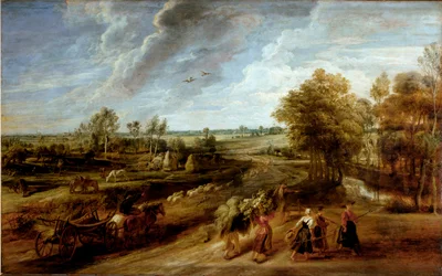 Terugkeer van de boeren na de werkdag op het veld