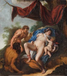 Slapende Venus met Cupido bekeken door saters
