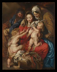 De Heilige Familie met de heilige Elisabeth, de heilige Johannes en een duif