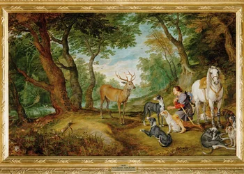 Het visioen van Sint Hubertus (schilderij op doek)