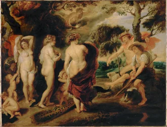 Het oordeel van Parijs (schilderij op eikenhout)