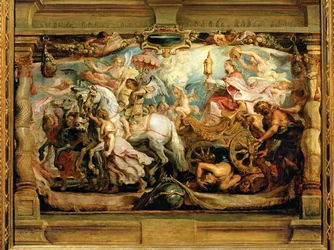 De triomf van de Kerk over woede, tweedracht en haat (schilderij op hout)