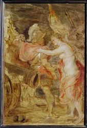 Venus vergezelt Mars naar de oorlog (schilderij op hout)