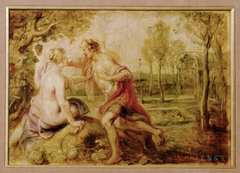 Vertumnus en Pomona (schilderij op hout)