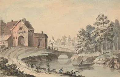 Figuren in een landschap bij een rivier