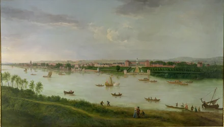 Het Koninklijk Ziekenhuis vanaf de zuidelijke oever van de Theems