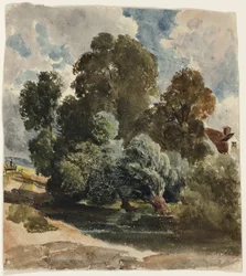 Boomgaard (recto), Schets van Aderley Kerk (verso)