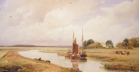 De veerpont van Langrick op de rivier de Witham nabij Boston, Lincolnshire