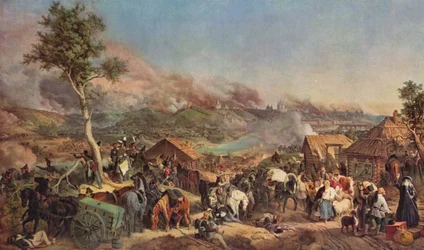 De slag bij Smolensk (kleurenlitho)