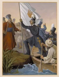 Alexandros Ypsilantis steekt de Prouthos rivier over, februari 1821