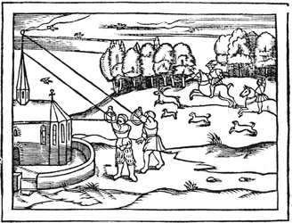Gebruik van astrolabia om de hoogte van een torenspits te berekenen, 1539