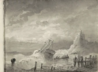 Schip in nood voor een kust