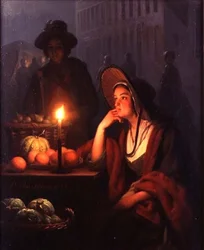 Marktkraam bij nacht