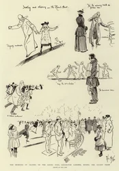 De humor van schaatsen op de Round Pond, Kensington Gardens, tijdens de recente vorst