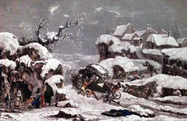 De omgevallen koets. Prenten toegeschreven aan Philibert Louis Debucourt (1755 - 1832). Privécollectie.