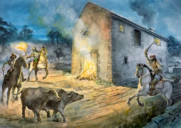 Reivers die Birdoswald aanvallen, 16e eeuw