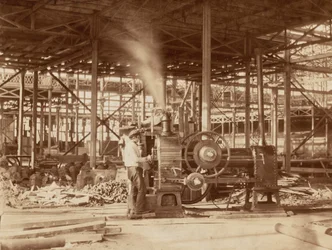 Stoommachine bij het Grand Transept, Crystal Palace,1851 (foto)