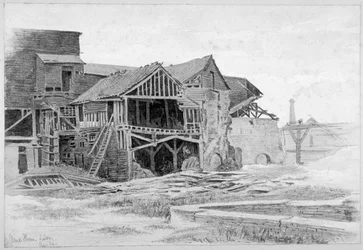 Uitzicht op de oude kalkwerken, Nine Elms, Battersea, Londen