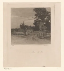Boerderij aan een landweg met bomen