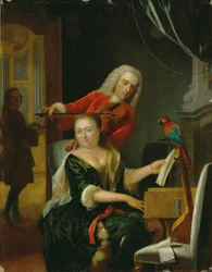 Portret van een heer en zijn vrouw die muziek maken in een interieur