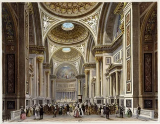 Interieur van de kerk van de Madeleine - in "Promenade dans Paris et ses environs", tekeningen door Jacottet en Benoist, uitgegeven door Gihaut Frères