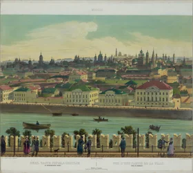 Uitzicht op Zamoskvorechye vanaf de Kremlinmuur vanuit een panoramisch uitzicht op Moskou in 10 delen, ca. 1848