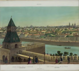 Uitzicht op Zamoskvorechye vanaf de Kremlinmuur uit een panoramisch uitzicht op Moskou in 10 delen, ca. 1848
