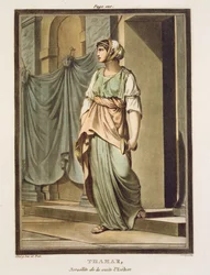 Thamar, een Israëlitische in het gevolg van Esther, kostuum voor „Esther” van Jean Racine, uit Deel I van „Research on the Costumes and Theatre of All Nations”, 1802