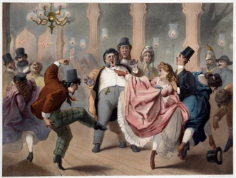 De voet bewegende populaire entertainment scène. Lithografie door Philippe Jacques Linder