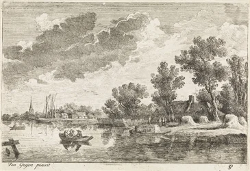 Rivierlandschap met roeiboot